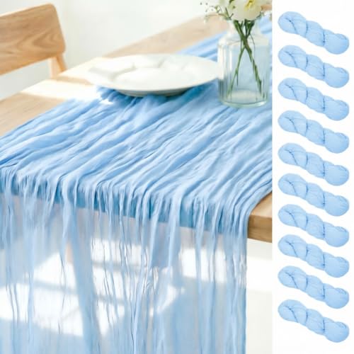 Light Blue Cheesecloth Table Runner Fall Boho Wedding Birthday Home Decor - color: Baby Blue, size: 10ft 10Pack