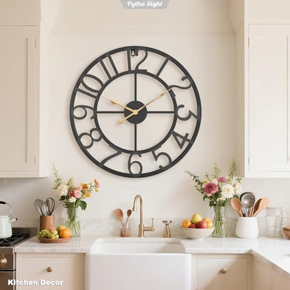 Pytha Sight 20 Inch Metal Arabic Numerals Large Wall Clocks for Living Room - color: Black Arabic, size: 20 Inch