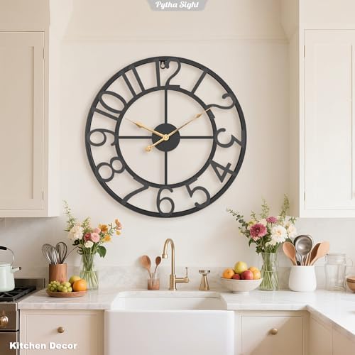 Pytha Sight 30 Inch Black Large Arabic Numeral Wall Clocks for Living Room - color: Black Arabic, size: 30 Inch