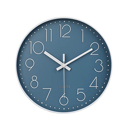 jomparis 12 Inch Silent Non-Ticking Battery Operated Quality Quartz Round Wall Clock Modern Decor Clock for Home Office Bedroom Bathroom(Cerulean/Blue Color) - color: 1 Pack - Cerulean, size: 12 Inch