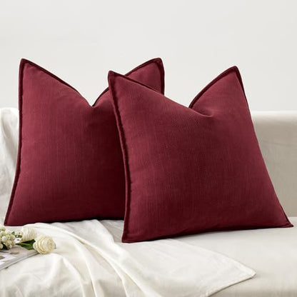 MIULEE Pack of 2 Christmas Burgundy Chenille Pillow Covers 16x16 Inch - color: Burgundy, size: 16" x 16" (Pack of 2)