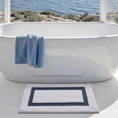 LUMI Bathroom Rug, Non Slip Absorbent Bath Mat, White Blue, 20"x32" - color: White+blue, size: 20"x32"