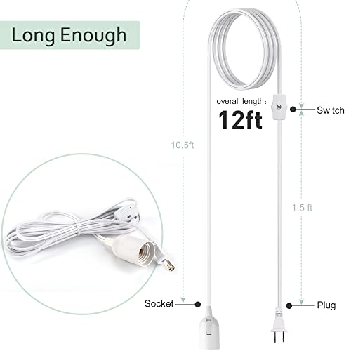 JACKYLED Extension Hanging Lantern Cord Cable Gear Switch UL 1-Pack 12Ft - style: 12Ft-White