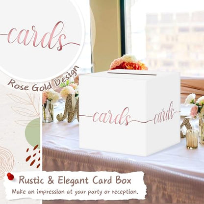 QIKSION Elegant White Card Box for Party, Rose Gold Foil Wedding Card Box - color: White and Rose Gold Foil