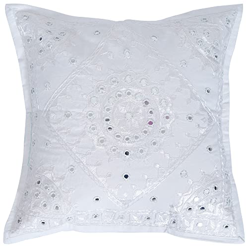 Mirror Embroidered Decorative Sofa Throw Pillow Cushion Cover Boho Bohemia White 24x24 Inches - color: White, size: 24" x 24" (Pack of 1)