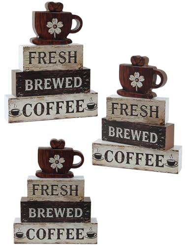 Coffee Wooden Tabletop Decor,Fresh Brewed Coffee Wood Sign Mini Coffee Bar Wooden Signs Book Stacks Accessories Rustic Table Farmhouse Table Decor (Fresh Brewed Coffee) - size: Coffee