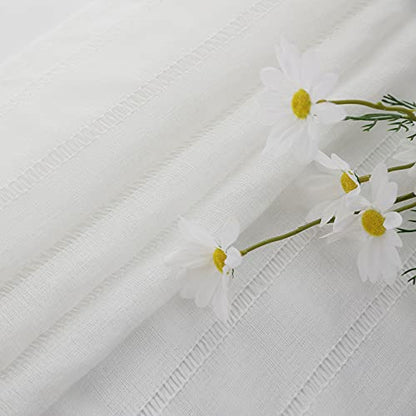 Demetex Semi Sheer Curtains 72 inches Long Semi Sheer White Curtain Panels Stripes Lace Window Treatments, 2 Panels, 54 x 72 inch, White - color: Striped White, size: 54"W x 72"L (Pack of 2)