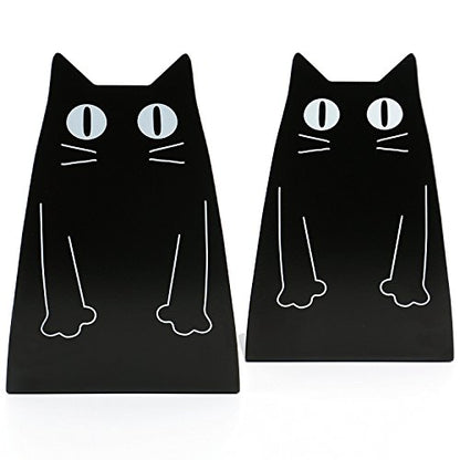 TOBSON Cute Cat Heavy Duty Bookend Nonskid Bookends Art Decoration,A Pairs(Black) - color: Black