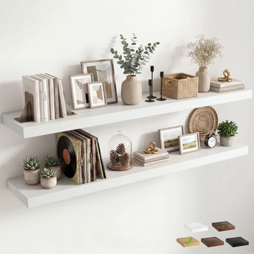 Venusmiles 12 inch Deep Floating Shelves for Wall, 72" Wide, White, 2-Pack - color: White Finish, size: 72"w x 12"d, 2p