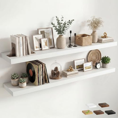 Venusmiles 12 inch Deep Floating Shelves for Wall, 72" Wide, White, 2-Pack - color: White Finish, size: 72"w x 12"d, 2p
