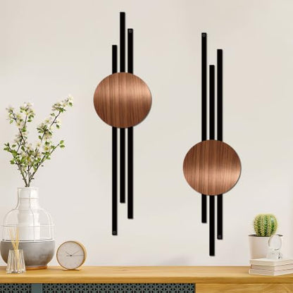 DUOOLN 2 Pcs Abstract Metal Wall Decor, Geometrical Single Line Art-Walnut - color: Walnut - Round Geometry 2 pcs