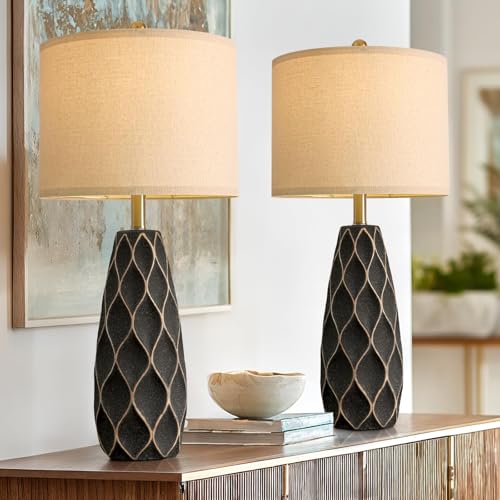 PORTRES 27.5" Ceramic Table Lamps for Bedroom Living Room Lamps Set of 2 - color: Black, size: Large - 27.5’‘