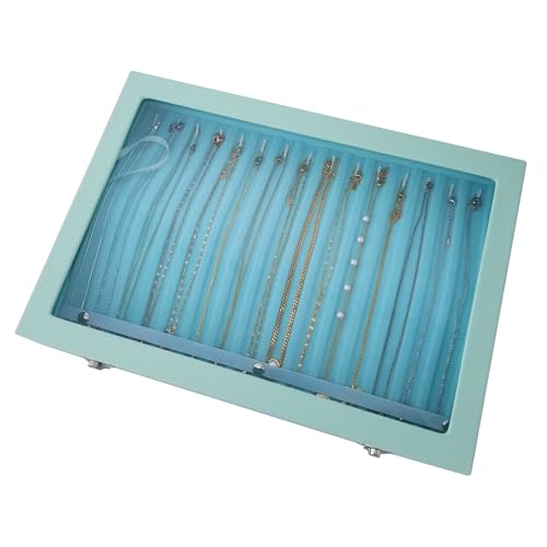 Clear Lid 15 Hooks Necklace Storage Box Women Anti-Tangle - color: Blue-15 necklaces