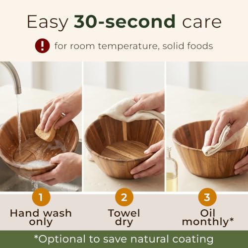 Acacia Wood Salad Bowl - Small Serving Wooden Bowl for Kitchen, 10"