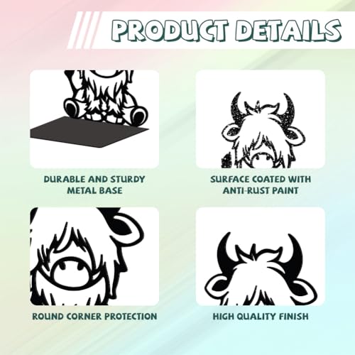 Peacoblue 5.3"x4.3"x6.5" Metal Bookends, Heavy Duty Book Ends for Shelves - style: Highland Cattle