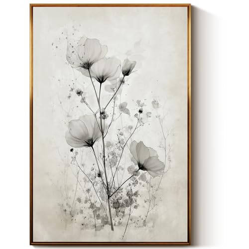 WHASAYART Large Framed Floral Wall Art Botanical Canvas Wall Decro 24x36in - color: Ink Flowers, size: 36"L x 24"W