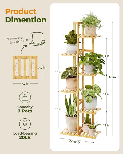 Bamworld Bamboo Plant Stand Indoor 6 Tiered Plant Shelf, Natural 48 Inch - color: Natural