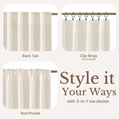NICETOWN Sheer Linen Curtains 36 Inch Length for Small Window 2 Panels, Ivory Rod Pocket & Back Tab Semi Sheer Drapes Privacy Semitransparent Farmhouse Window Treatment, W52 x L36 - color: Linen Ivory, size: 52"W x 36"L (Pack of 2)
