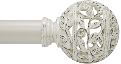 Whtie Curtain Rod 48-84 Inch Heavy Duty Branch Leaf Finial - color: Weather White, size: 48-84"