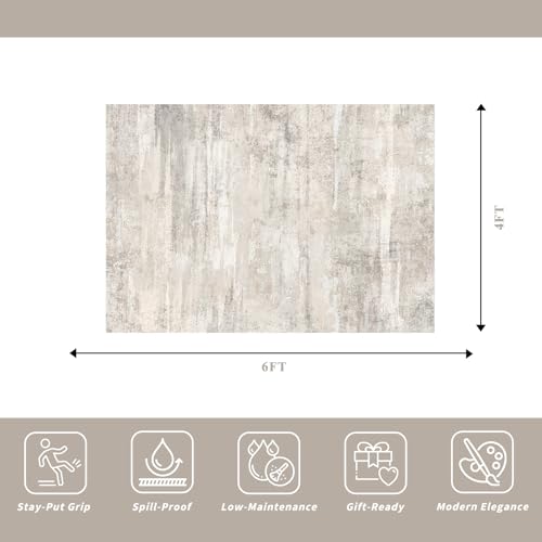 Area Rugs 4x6 for Living Room - Washable Modern Abstract Bedroom Rugs with Non Slip Rubber Backing Indoor Low Pile Carpet for Kitchen Office Nursery Home Decor Floor Mat for Bathroom 4x6 Beige - color: Beige, size: 4' x 6' (Rectangular)
