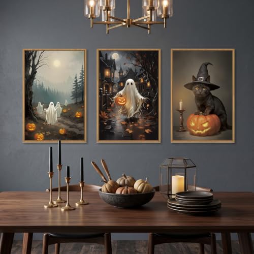 DRACIT Spooky Halloween Ghost Pumpkin Framed Canvas Wall Art Set-24"x36"x3 - color: Spooky Halloween Ghost Lighted Pumpkin Wall Art, size: 24"L x 36"W