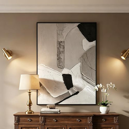 QKF Gray Geometric 3D Texture Black Aluminum Frame Canvas Wall Art - color: Gray & Beige Neutral