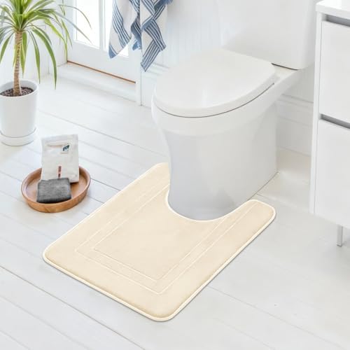 Cupic Cupid Memory Foam Toilet Rug 24"×20", U-Shaped Bath Mat, Cream - color: Cream, size: 1'8" x 2' (24" x 20"（U-Shape）)