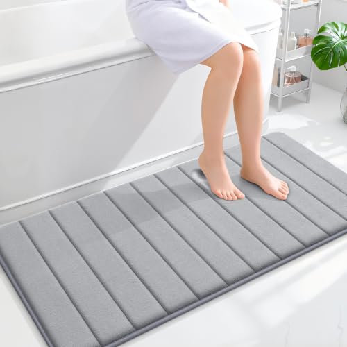 OLANLY Memory Foam Long Bathroom Rugs Runner 47x24, Super Soft Absorbent - color: Grey, size: 47" X 24"