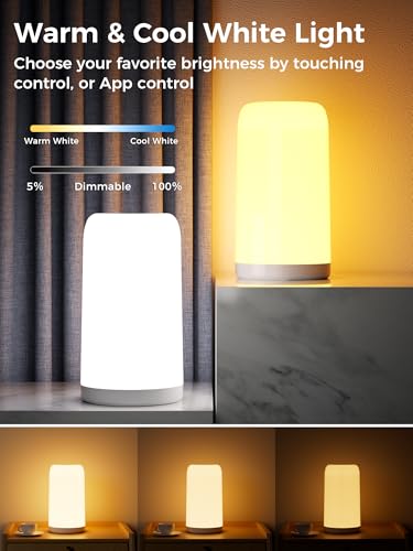 VOLIVO Smart Touch Bedside Lamp, Bluetooth App Control, Dimmable & Timer