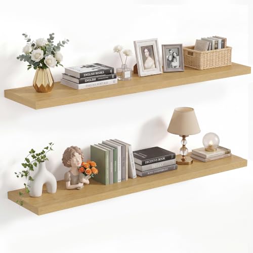 Vivelove 10 Inch Deep Floating Shelves 40” Set of 2, Oak - color: Oak, size: 40”wx10.2”dx1.5”h