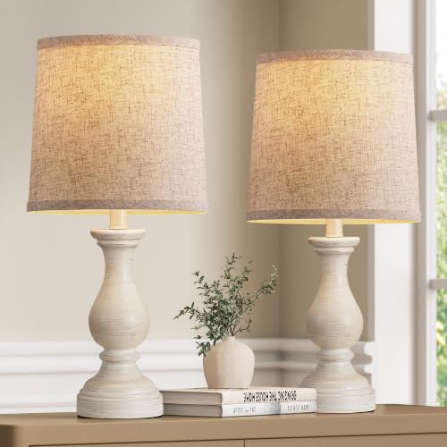 22" Farmhouse Table Lamps Set of 2, Rustic Bedside Lamps for Bedroom - color: B. Antique White