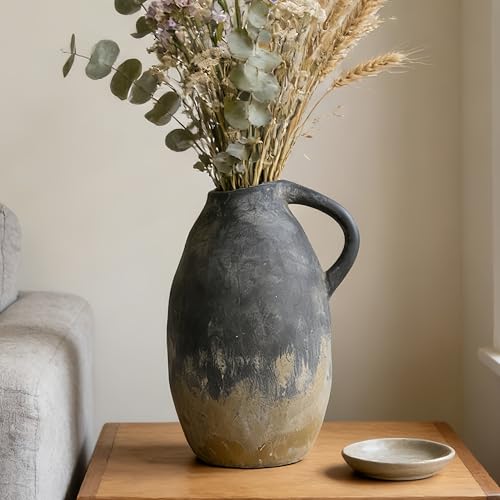 Rustic Ceramic Vase with Handle, 10.3 Inch, Terracotta Decor - color: Black