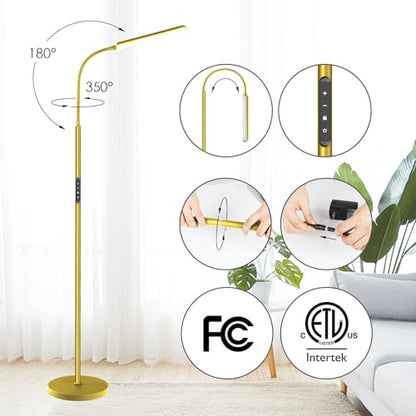 Dimunt LED Floor Lamp, Stepless Adjustable 3000K-6000K Colors, Golden - color: Golden