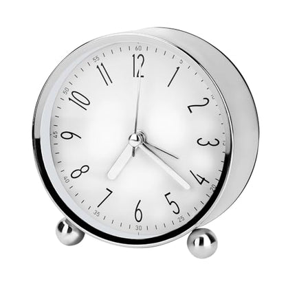 Welltop Analog Alarm Clock, 4 inch Super Silent Non Ticking Small Round Clock with Arabic Numerals Beep Sounds, Battery Operated, Lighted on Demand and Snooze, for Bedrooms Bedside Desk, Easy Set