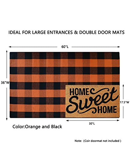 MUBIN Fall Decor Cotton Buffalo Plaid Rug, 3' x 5' Orange Black Outdoor Rug Front Door Decorative Mat, Washable Halloween Doormat Foldable Area Rug Layered Door Mats Rug for Front Porch, Entryway - color: Orange Black Plaid, size: 3' x 5' (Rectangular)