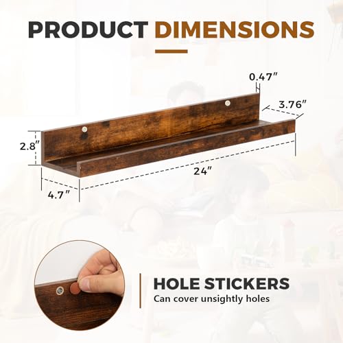 Muzilife 24" Wood Floating Shelves Wall Shelf with Lip, 2Pcs, Brown - color: Walnut Brown, size: 24"