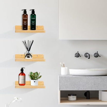 Small Floating Shelves for Wall,5x8.5 Inch,Natural Wood,Set of 3 - color: Wood Color