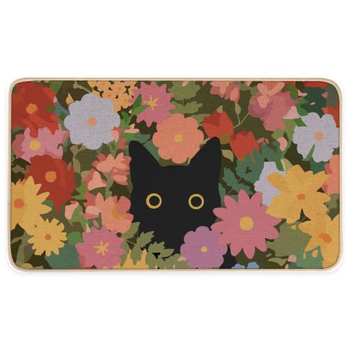 Miss Adola Door Mat, Home Decor, 17x29 Inch, Black Cat Floral - color: H-black Cat Floral