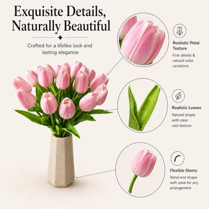 Mandy's 20 Stems Peach Pink Artificial Tulip Flowers for Home Centerpieces - color: Peach Pink 20pcs