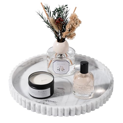 Round Bathroom Tray Perfume Organizer Coffee Table Decor, 10" Marble - color: Marble Gray, size: 10"