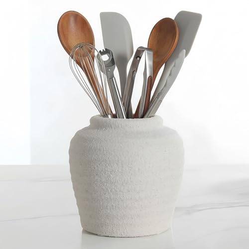 Lvases Rough Textured White Wabi Sabi Rustic Handmade Ceramic Decor Vase - color: White