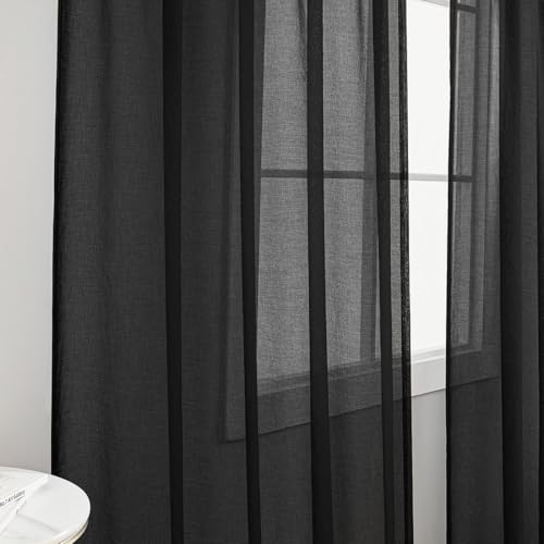 Sheer Curtains Rod Pocket Voile Drapes 108"Wx 84"L, Black, 2 Panels - color: Black, size: 108"W x 84"L (Pack of 2)