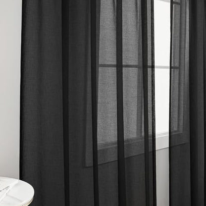 Sheer Curtains Rod Pocket Voile Drapes 108"Wx 84"L, Black, 2 Panels - color: Black, size: 108"W x 84"L (Pack of 2)