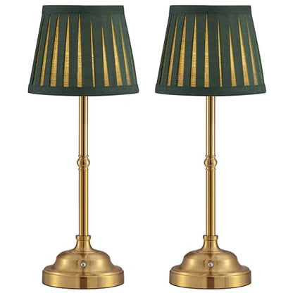 KDG Gold Cordless LED Table Lamps Set of 2, Green Fabric Shade Desk Lamps - color: Gold + Green Lampshade (2 Pack)