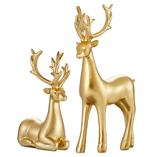 Christmas Decorative Gift 2PCS Deer Sculpture 3D Geometric Deer Ornaments Used to Set Off The Festive Atmosphere Fireplace Dining Table Living Room Decoration (Gold Smooth) - color: Gold Smooth