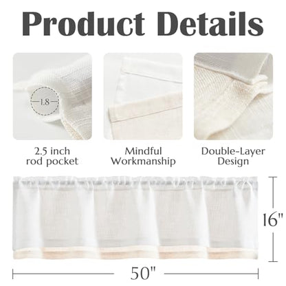jinchan Kitchen Valance Curtain Double Layers, 50x16, 1 Panel, White - color: Double Layer | White, size: 50"W x 16"L (Pack of 1)