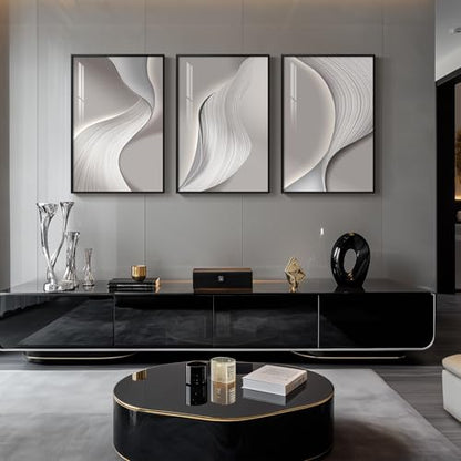 Large Framed Modern Abstract Wall Art for Living Room, 3 Piece 24x36 In - color: Grey Melody, size: 24" W x 36" H x 3 pieces