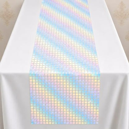 Disco Party Decorations - Iridescent Glitter Disco Table Runner - color: Iridescent Sequin Glitter