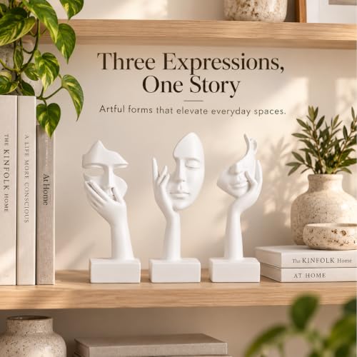 3 Pcs Thinker Large Statue Set - White Art Abstract Home Accent Figurines for Living Room, Bedroom, Shelves, Office Desktop, Coffee Table Decor, Gift for Women (3 Pcs White, 9") - color: 3 Pcs White, size: 9"