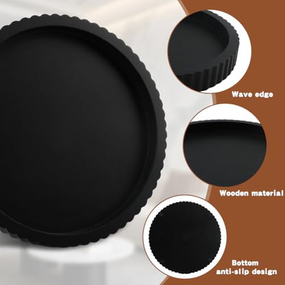 Black Round Wood Tray, 11 in Fluted Vanity Tray - color: Black